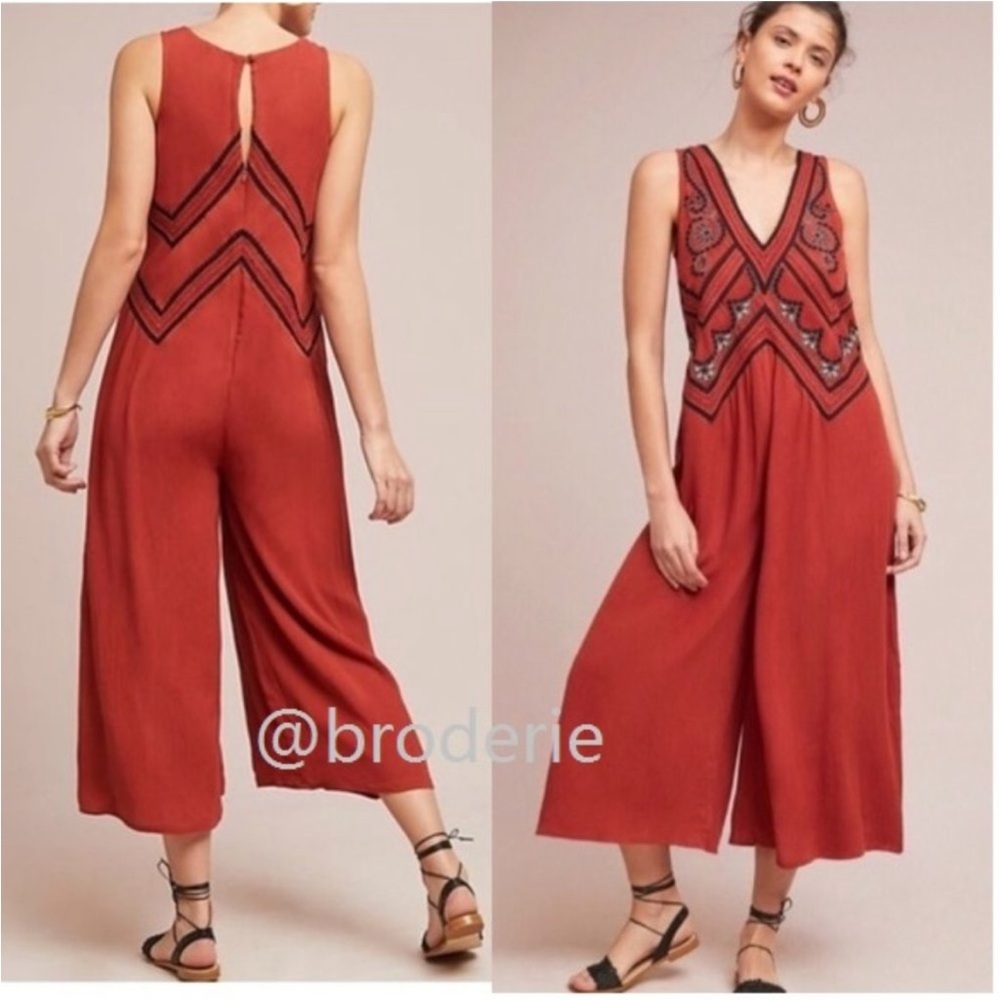 Anthropologie Maeve Desert Rust Embroidred Romper Jumpsuit Large